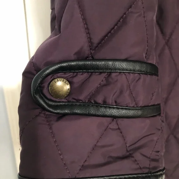 Lauren Ralph Lauren purple quilted jacket faux leather trim womens large outdoor - Picture 2 of 11
